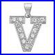 Men's Sterling Silver Cubic Zirconia Set 24mm High Initial V Pendant