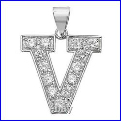 Men's Sterling Silver Cubic Zirconia Set 24mm High Initial V Pendant