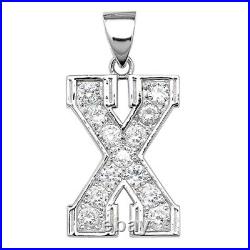 Men's Sterling Silver Cubic Zirconia Set 24mm High Initial X Pendant