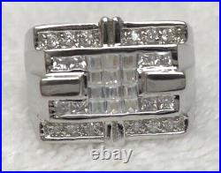 Men's Sterling Silver Wide Ring with White Square & Round Cubic Zirconia