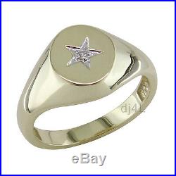 Mens 14k Yellow Gold Over Silver. 02ct Cubic Zirconia Round Signet Ring One Star