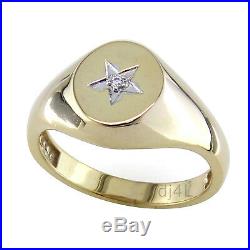 Mens 14k Yellow Gold Over Silver. 02ct Cubic Zirconia Round Signet Ring One Star
