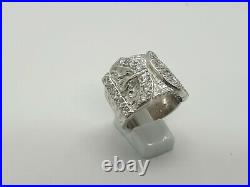 Mens 925 Sterling Silver Cubic Zirconia Double Buckle Ring Size Z 20.2g
