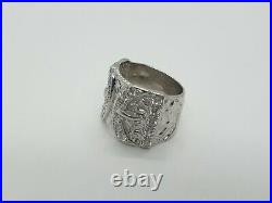 Mens 925 Sterling Silver Cubic Zirconia Double Buckle Ring Size Z 20.2g