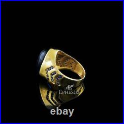 Mens Blue Cubic Zirconia Ring Sterling Silver, Handmade Gold Ring