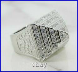Mens Heavy 925 Sterling Silver Cubic Zirconia Set Pyramid Ring