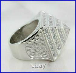 Mens Heavy 925 Sterling Silver Cubic Zirconia Set Pyramid Ring