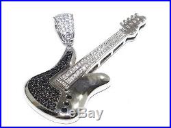 Mens Silver. 925 Guitar With Black & White Cubic Zirconia 26g Pendant