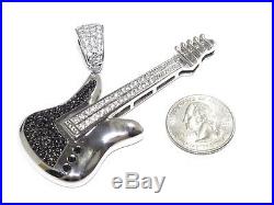 Mens Silver. 925 Guitar With Black & White Cubic Zirconia 26g Pendant