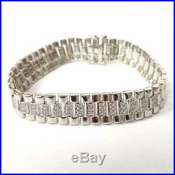 Mens Silver Bracelet Watch Strap style NEW Cubic Zirconia 22.1g 925 Sterling