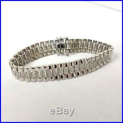 Mens Silver Bracelet Watch Strap style NEW Cubic Zirconia 22.1g 925 Sterling