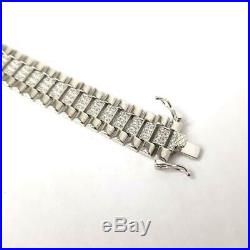 Mens Silver Bracelet Watch Strap style NEW Cubic Zirconia 22.1g 925 Sterling