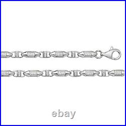 Mens Sterling Silver 4mm Cubic Zirconia Set Chain Necklace