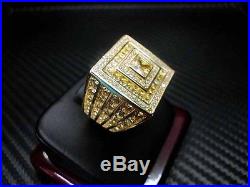 Mens Yellow Color C. Z Ring Sterling Silver Cubic Zirconia Round Cut Pave 925