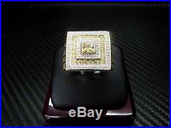 Mens Yellow Color C. Z Ring Sterling Silver Cubic Zirconia Round Cut Pave 925