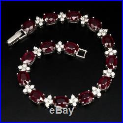 Mesmerizing Oval Cut 8x6 Mm Blood Red Ruby Cubic Zirconia 925 Silver Bracelet