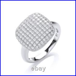 Micro Pave Square Cubic Zirconia Ring Sterling Silver