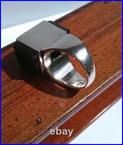 Mid Century Modern 1960's Joachim S'Paliu Cubic Onyx Sterling Silver Ring Sz 6.5