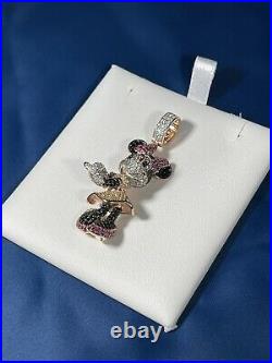 Minnie Mouse 925 Sterling Silver Pendant Cubic Zirconia Stones Iced Out Rose