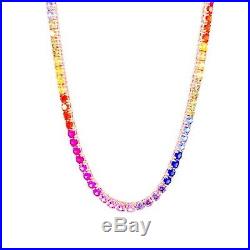 Multicolor Tennis Necklace Cubic Zirconia Gemstone 14K Rose Gold Plated