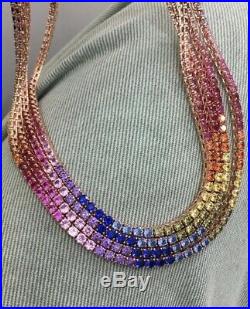 Multicolor Tennis Necklace Cubic Zirconia Gemstone 14K Rose Gold Plated