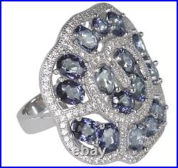 Mystic Quartz Gemstone Cubic Zirconia Cluster Cocktail Sterling Silver 925 Ring