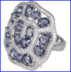 Mystic Quartz Gemstone Cubic Zirconia Cluster Cocktail Sterling Silver 925 Ring