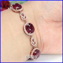 NATURAL 10 X 12 mm. OVAL CUT RED RUBY & WHITE CZ BRACELET 925 SILVER