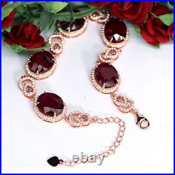 NATURAL 10 X 12 mm. OVAL CUT RED RUBY & WHITE CZ BRACELET 925 SILVER