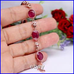 NATURAL 8 X 10 mm. OVAL CUT RED RUBY & WHITE CZ BRACELET 8.5 925 SILVER