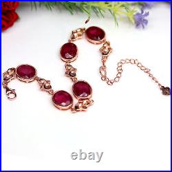 NATURAL 8 X 10 mm. OVAL CUT RED RUBY & WHITE CZ BRACELET 8.5 925 SILVER