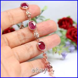 NATURAL 8 X 10 mm. OVAL CUT RED RUBY & WHITE CZ BRACELET 925 SILVER