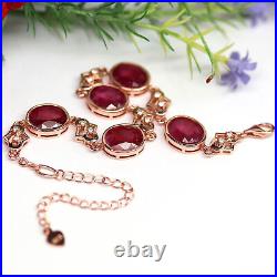 NATURAL 8 X 10 mm. OVAL CUT RED RUBY & WHITE CZ BRACELET 925 SILVER