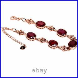 NATURAL 8 X 10 mm. OVAL RED RUBY & WHITE CZ BRACELET 8.5 925 STERLING SILVER