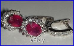 NATURAL RUBY, CUBIC ZIRCON EARRINGS 925 STERLING SILVER, Estate Jewelry