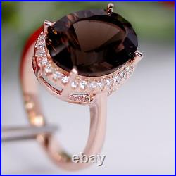 NATURAL UNHEATED 10 X 14 mm. SMOKY QUARTZ & WHITE CZ RING 925 STERLING SILVER