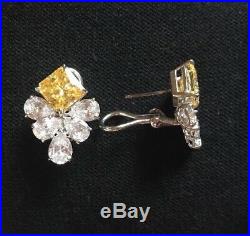 NEW Fantasia by DeSerio Sterling Silver White & Canary Cubic Zirconia Earrings