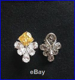 NEW Fantasia by DeSerio Sterling Silver White & Canary Cubic Zirconia Earrings