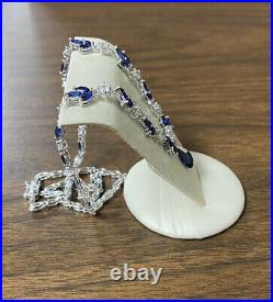 NWOT Elegant Sterling Silver 925 Sapphire & Cubic Zirconia Leaf Pendant Necklace