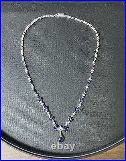 NWOT Elegant Sterling Silver 925 Sapphire & Cubic Zirconia Leaf Pendant Necklace