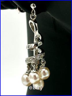 NWT Sterling Silver Freshwater Pearl CZ Dangle Spiral Earrings