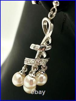 NWT Sterling Silver Freshwater Pearl CZ Dangle Spiral Earrings