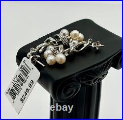 NWT Sterling Silver Freshwater Pearl CZ Dangle Spiral Earrings