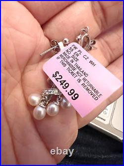 NWT Sterling Silver Freshwater Pearl CZ Dangle Spiral Earrings