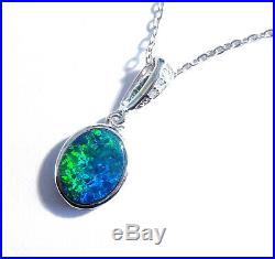 Natural Australian Opal, Cubic Zirconia and Sterling Silver Pendant (3220)