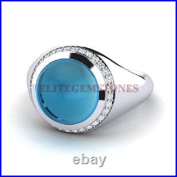 Natural Blue Topaz And Cubic Zirconia Ring With 925 Sterling Silver For Women#61