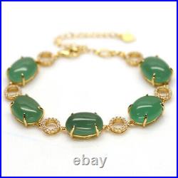 Natural Green Aventurine & White Cz Bracelet 8.5 925 Sterling Silver