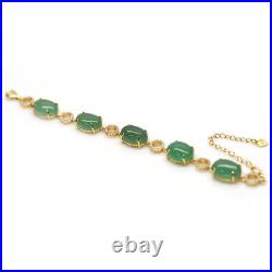 Natural Green Aventurine & White Cz Bracelet 8.5 925 Sterling Silver