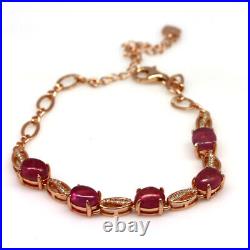 Natural Oval Cabochon Red Ruby & White Cz Bracelet 8.5 925 Silver Sterling