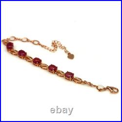Natural Oval Cabochon Red Ruby & White Cz Bracelet 8.5 925 Silver Sterling